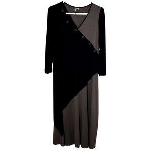 Comfy USA Maxi V-Neck Modal Stretchy Button Detail Dress Size M Black Olive